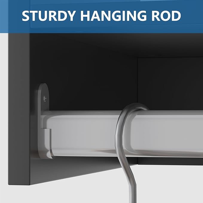 Medium Double Hanging Closet Unit, Modular Closet System, Wood Closet System Organizer with Storage for Walk In Closets, Clothing Rack Closet for Hanging Clothes, Bedroom, Black, 22.5"W