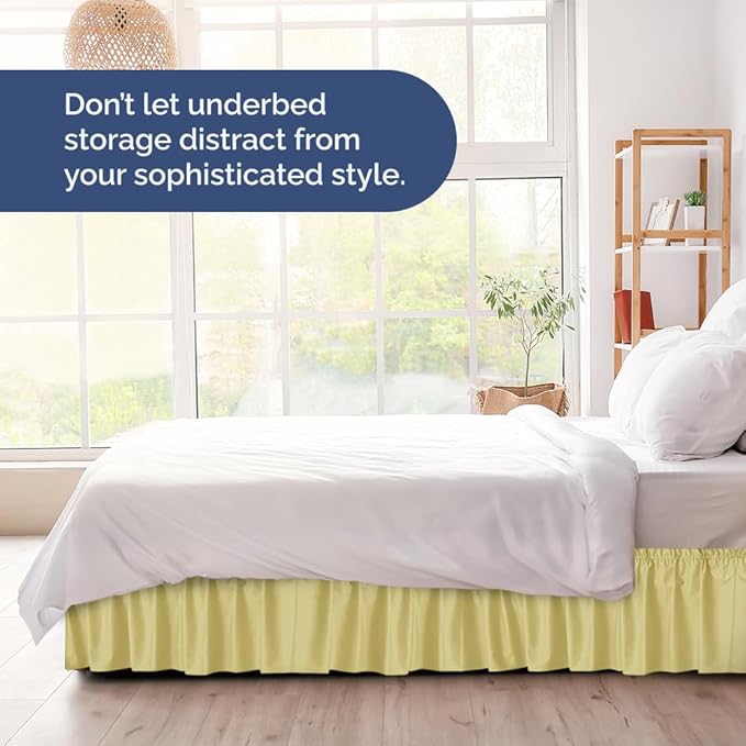 Wrap Around Dust Ruffle Bed Skirt - Yellow - Twin/Twin XL Size Beds with 15 Inch Drop - Easy Fit Elastic Strap - Adjustable Pleated Bedskirt w/Brushed Fabric - Wrinkle Free - Women, Men, Kids & Teens