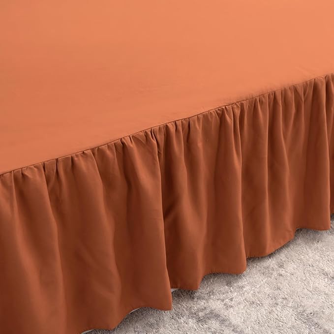 Bed Skirt Queen Size Ruffled Bed Skirt with Split Corners, Queen Bed Skirt 18 Inch Drop, TSUTOMI Queen Size Bed Skirt Terracotta for Ruffled Bed Skirt with Split Corners, Bed Skirt Queen Size