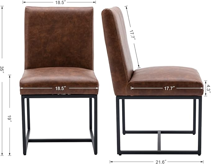 CIMOTA Modern Dining Chairs Set of 4, Leather Dining Room Chairs Upholstered Mid Century Armless Guest Side Chair with Black Base for Dining Room/Kitchen, Vintage Brown 4PCS