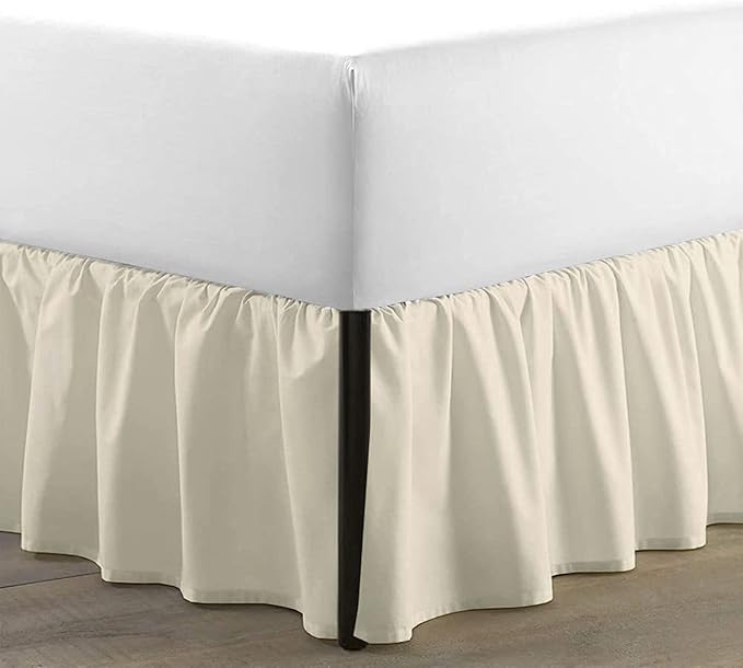 SKY BEDDINGS - Twin Size Ruffled Bed Skirt with Split Corners - 12 Inch Drop Dust Ruffle Bed Skirt with Platform Three Sided Coverage - 100% Microfiber, Ivory