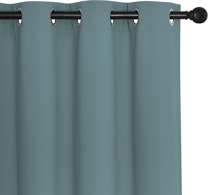 NICETOWN Patio Blackout Curtain Panels - Extra Wide Sliding Door Thermal Insulated Drape, Privacy Room Divider Curtain for Bedroom Office (Greyish Blue, 66 x 118 Inch Long)