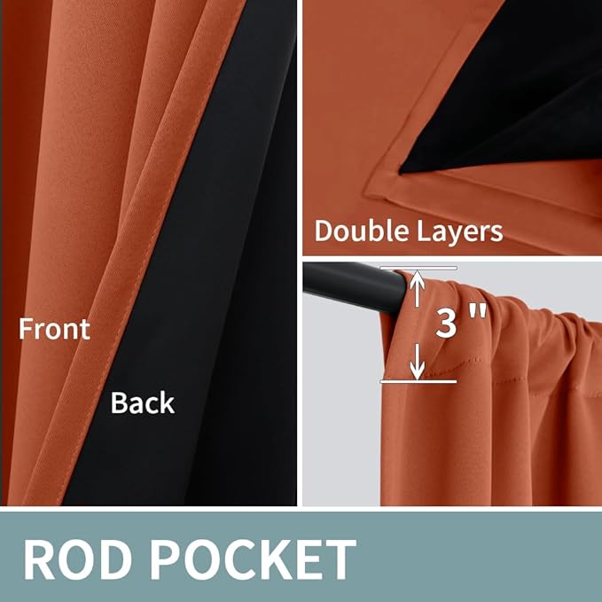 BGment Terracotta 100% Blackout Curtains for Living Room, Fall Full Room Darkening Noise Reducing Bedroom Curtains 84 Inch Length, Thermal Insulated Rod Pocket Window Drapes 2 Panels, 52 Inch Wide