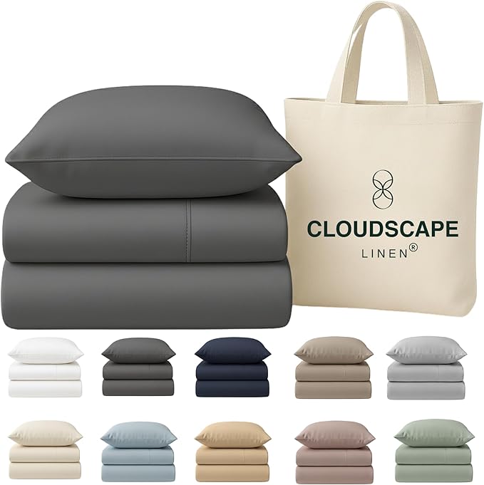 Cloud Scape Linen 100% Egyptian Cotton Sheets Twin Size, 3 Pieces Luxury Bedding Set, 400 Thread Count,Hotel Quality, Silky Soft, Breathable and Durable, Deep Pockets up to 15, Charcoal