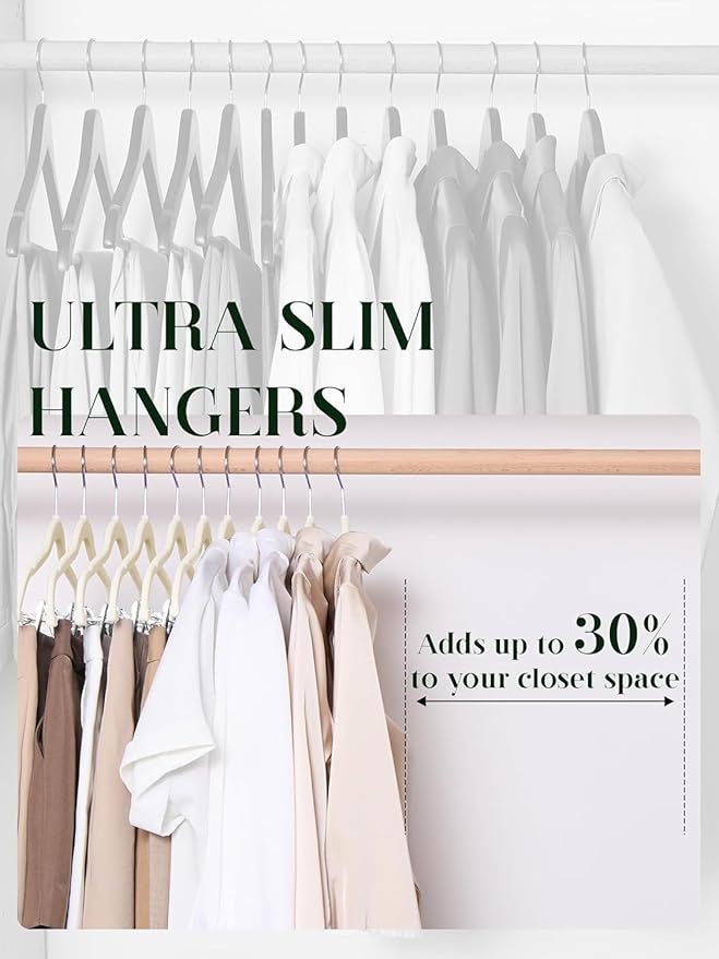 Cozymood Velvet Skirt Hangers 72 Packs Ultra Thin Velvet Hanger with Clips Non Slip Pant Hangers Space Saving Clothes Hangers, Clip Hanger for Pants, Skirts, Jeans, Shorts (Beige)