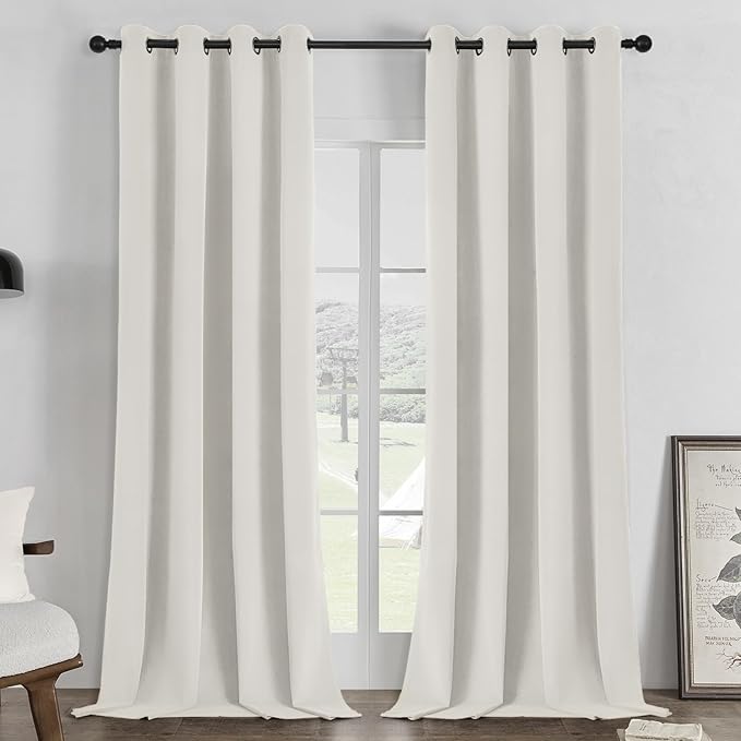 Joydeco White 100% Blackout Curtains 120 Inch 2 Panels, Luxury Thermal White Velvet Curtains for Bedroom Living Room, Soundproof Blackout Window Drapes, Grommet Top (52W x 120L)