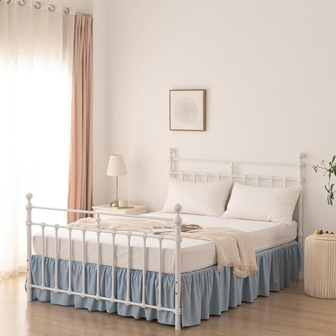 Bed Skirt King Size Ruffled Bed Skirt with Split Corners, 12 Inch Drop Dust Ruffle Bed Skirts with Platform, Gathered Style, 100% Microfiber, Grayish Blue