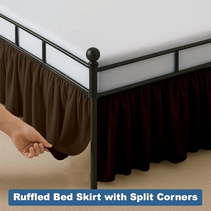 Ruffled Bed Skirt Split Corners with Platform, Tailored Fit Hotel Quality Wrinkle Free Ultra-Soft Microfiber Dust Ruffle, Upto 28 Inch Drop, Twin XL, Chocolate