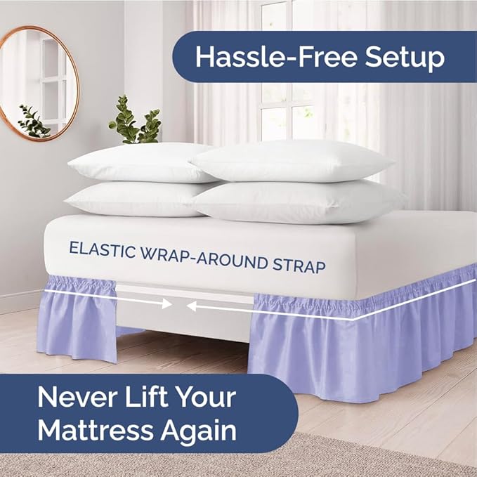 Wrap Around Dust Ruffle Bed Skirt - Lavender - Twin/Twin XL Size Beds with 24 Inch Drop - Easy Fit Elastic Strap - Adjustable Pleated Bedskirt w/Brushed Fabric Wrinkle Free - Women, Men, Kids & Teens