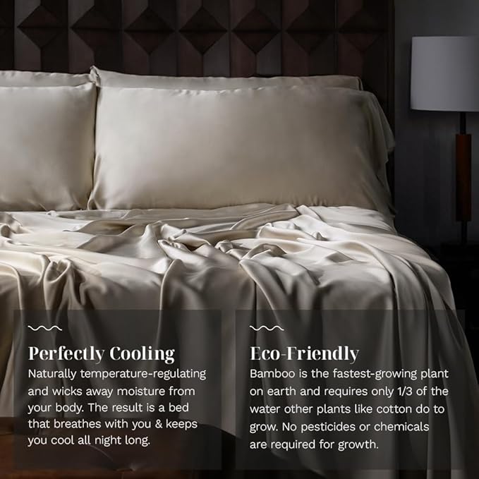 LUXOME Luxury Sheet Set | 100% Rayon (Viscose) from Bamboo | Twin Size - Dune | Deep Pockets | 3-Piece Set (Fitted, Flat, Pillowcase)