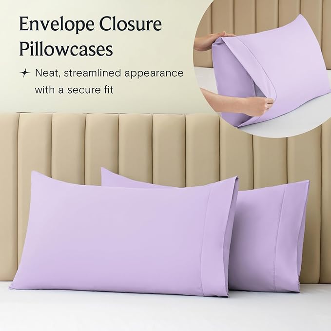 LuxClub 3 PC Twin Sheet Set, Deep Pockets Wrinkle Free Cooling Bed Sheets Hotel Bedding for Women, Men, Kids & Teens, Includes 1 Fitted Sheet, 1 Flat Sheet and 1 Pillowcase-Silky Soft Lavender
