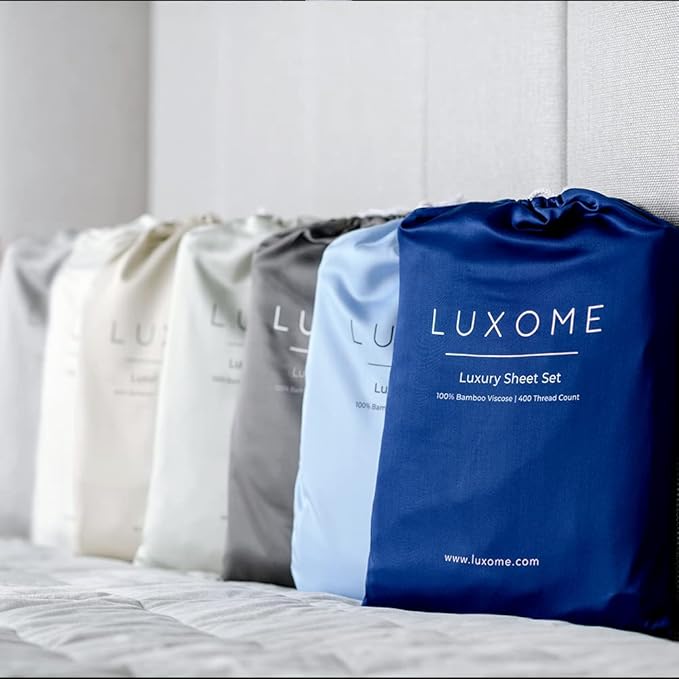 LUXOME Luxury Sheet Set | 100% Rayon (Viscose) from Bamboo | Full Size - Charcoal | Deep Pockets | 4-Piece Set (Fitted, Flat, 2 Pillowcases)