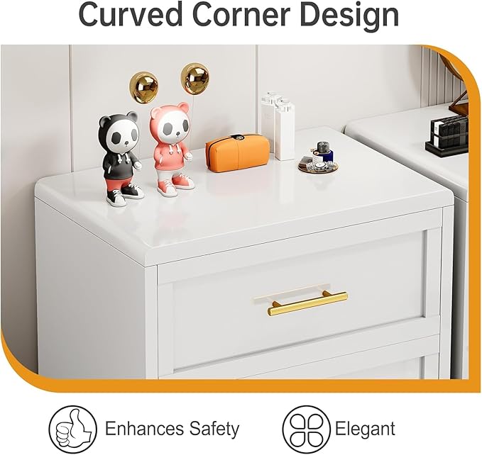 Metal Narrow Dressers & Chest of Drawers, White Tall Dresser for Bedroom, 5 Drawer Dresser with Curved Corner, Bedroom Dressers with Drawers, Storage Cabinet (White, 24" W)