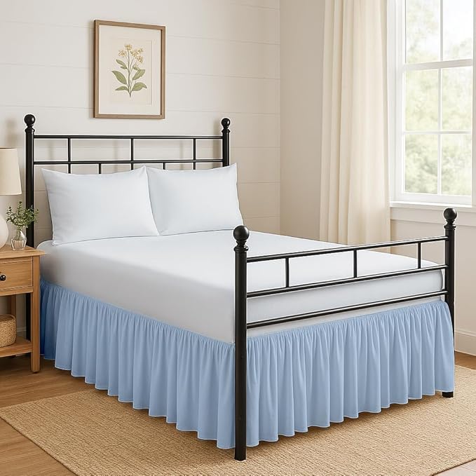 Ruffled Bed Skirt Split Corners with Platform, Tailored Fit Hotel Quality Wrinkle Free Ultra-Soft Microfiber Dust Ruffle, Upto 24 Inch Drop, King, Sky Blue