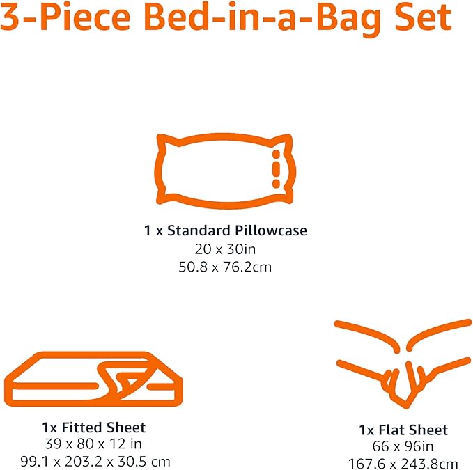 Amazon Basics Lightweight Super Soft Easy Care Wrinkle Free Microfiber 3 Piece Bed Sheet Set with 14-Inch Deep Pockets, Twin, Aqua Squre Grid, Grid, Kids, Men & Women Bedding