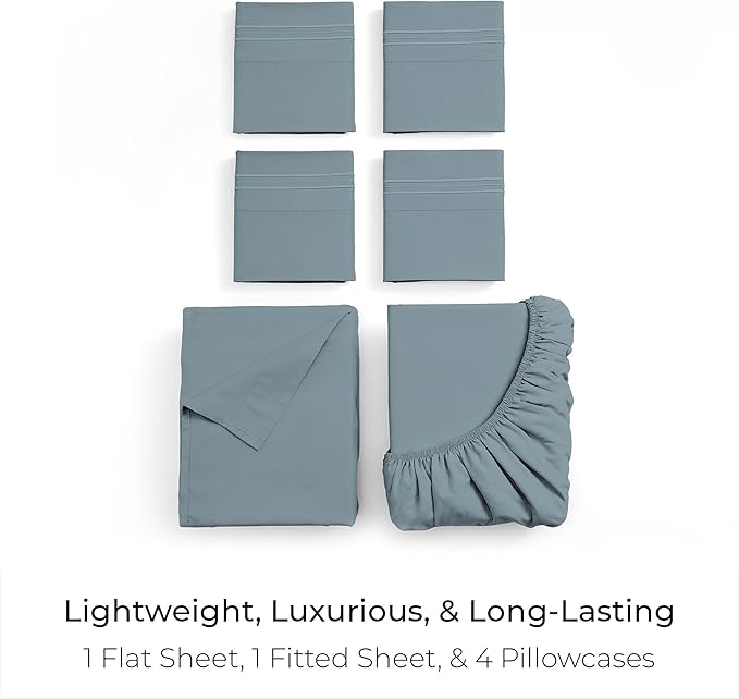 Mellanni King Sheet Set - 6-Piece Iconic Collection Bedding, (Including 4 Pillowcases), 21-Inch Extra Deep Pocket, Easy Care, Ultra Soft, Cooling Sheets, Brushed Microfiber - Spa Blue