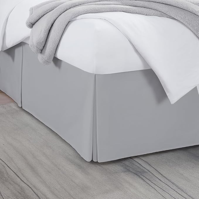 Twin Bed Skirt, Luxury 12 Inch Drop Light Grey Pleated Bed Skirt, Double Brushed Microfiber, Box Pleat Design, Wrinkle & Fade Resistant, Easy Fit Tailored Bedskirt for Twin Size Beds