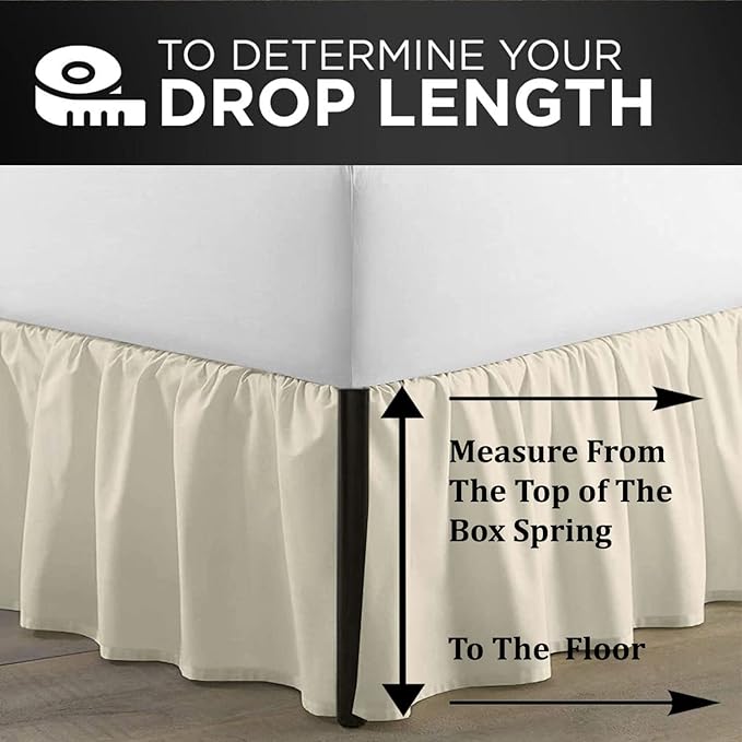 SKY BEDDINGS - Full Size Ruffled Bed Skirt with Split Corners - 16 Inch Drop Dust Ruffle Bed Skirt with Platform Three Sided Coverage - 100% Microfiber, Ivory