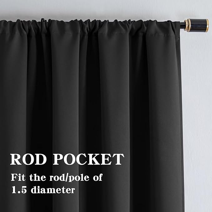 Blackout Curtains 72 Inch Length 2 Panels Set, Black Out Curtains for Bedroom 72 Inch Long, Rod Pocket Energy Saving Room Darkening Drapes for Living Room Window Dark Grey(W52 x L72)