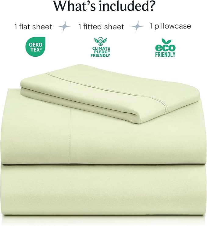 LuxClub 3 PC Twin XL Sheet Set, Deep Pockets Wrinkle Free Cooling Bed Sheets Hotel Bedding for Women, Men, Kids & Teens, Includes 1 Fitted Sheet, 1 Flat Sheet and 1 Pillowcase-Silky Soft Sage Green