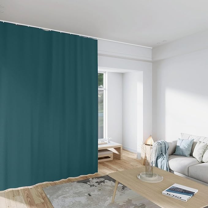 Room Divider Curtains Total Blackout Privacy Curtain Panel Room Thermal Insulated Noise Reduction Curtains for Bedroom Window Living Room Ceiling Track Curtain W 15 ft × H 9 ft Azure Blue