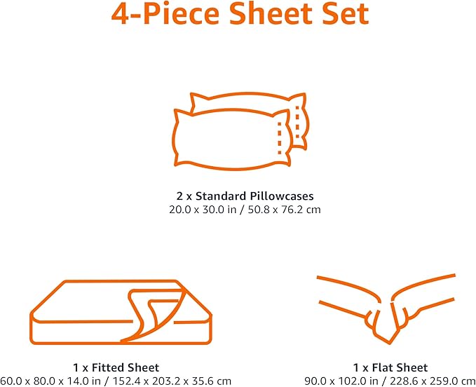 Amazon Basics Lightweight Super Soft Easy Care Microfiber 4 Piece Bed Sheet Set With 14-inch Deep Pockets - Queen, Dusty Blue Pinstripe,Printed