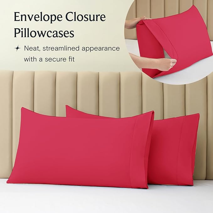 LuxClub 3 PC Twin XL Sheet Set, Deep Pockets Wrinkle Free Cooling Bed Sheets Hotel Bedding for Women, Men, Kids & Teens, Includes 1 Fitted Sheet, 1 Flat Sheet and 1 Pillowcase-Silky Soft Red