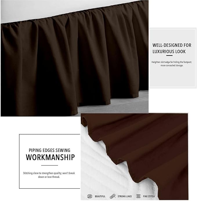 Chocolate Solid Ruffled Bed Skirt Twin-8" Inch Drop Split Corner, Microfiber Bedskirt with Platform Three Sided Coverage