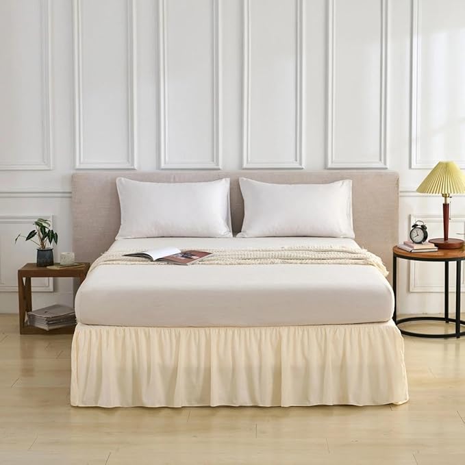 Bed Skirt Queen Size Ruffled Bed Skirt with Split Corners, Queen Bed Skirts 18 Inch Drop with Platform, 18'' Queen, Beige ﻿
