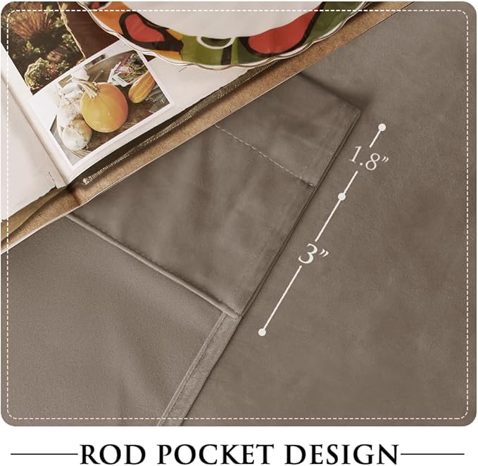 StangH Taupe Velvet Room Darkening Curtains Premium Soft Thermal Insulated Drapes for Bedroom/Office, Noise Reduction Curtains, Modern Decor, W52 x L105, 2 Panels