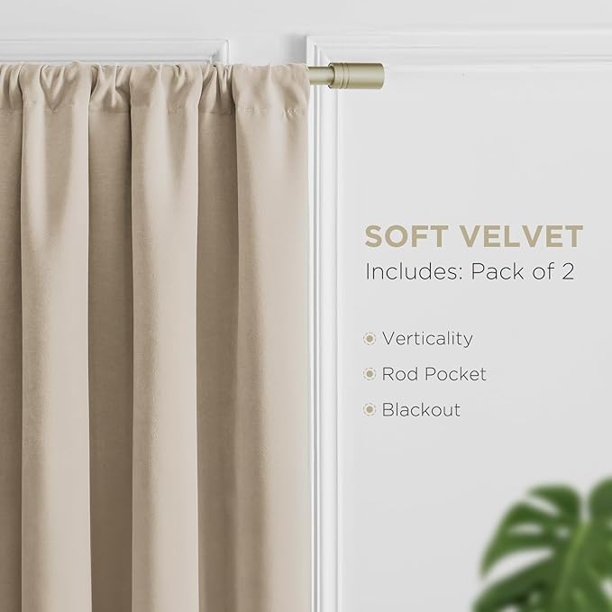 Joydeco Latte Coffee Velvet Curtains 108 Inches 2 Panels,Luxury Thermal Insulated Soft Curtains for Bedroom & Living Room, Room Darkening Velvet Drapes, Rod Pocket (52W x 108L)