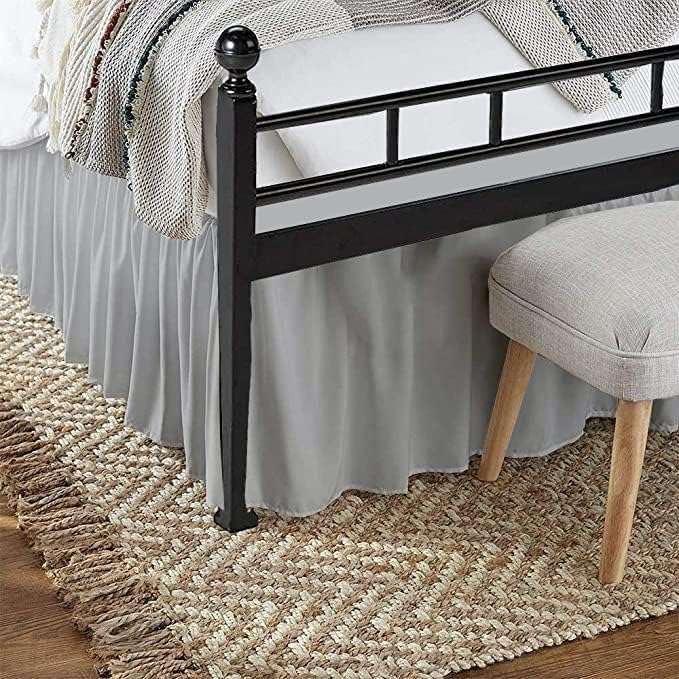 Light Grey Solid Ruffled Bed Skirt Queen-XL-8 Inch Drop Split Corner, Microfiber Bedskirt with Platform Three Sided Coverage