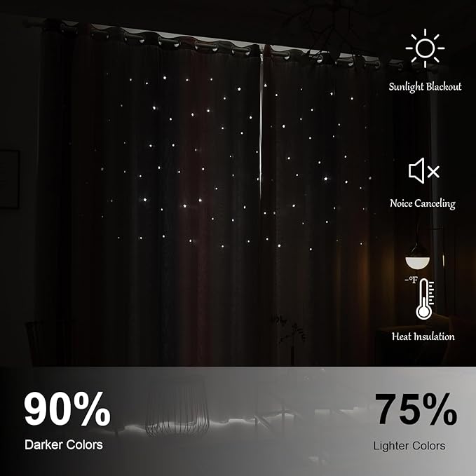 Star Blackout Curtains - Bedroom Cute Kids Rainbow, 63 Inch Long 2 Panels, Pink & Grey, 42 X 63 Inches