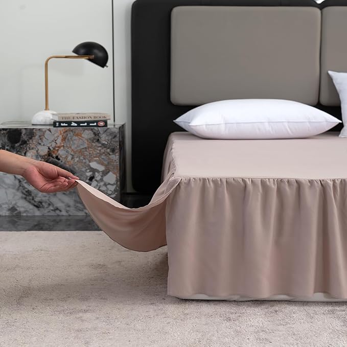 Bed Skirt Queen Size Ruffled Bed Skirt with Split Corners, Queen Bed Skirt 18 Inch Drop, TSUTOMI Queen Size Bed Skirt Khaki for Ruffled Bed Skirt with Split Corners, Bed Skirts Queen Size