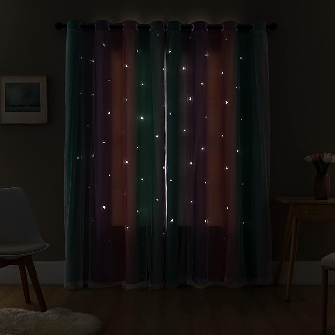 XiDi Curtains for Bedroom Kids Rainbow Pink Purple Green Curtains for Girls Room Darkening 42/79