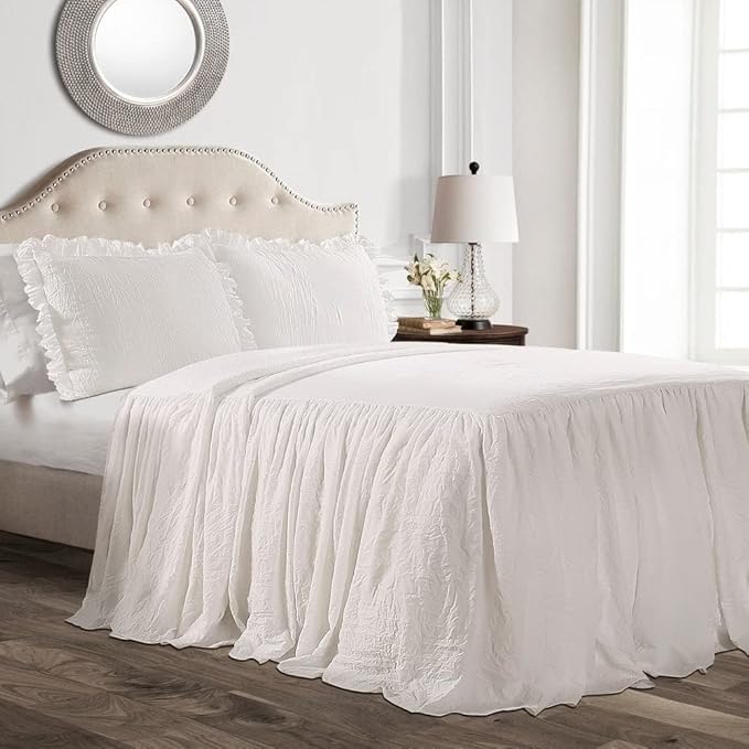 Lush Decor Ruffle Skirt Bedspread Set - 2-Piece Luxurious Farmhouse Bedding - Elegant Ruffle Detail - Timeless Style - Soft Lightweight Sheets - Twin, White