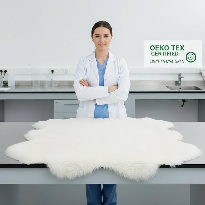 Genuine Extra Large Sheepskin Rug for Living Room/Bedroom - Super Soft Sheep Skin - Eight Pelt Natural Non-Dyed Fur with Skid Resistant Suede Backing, 6ft. x 8ft.