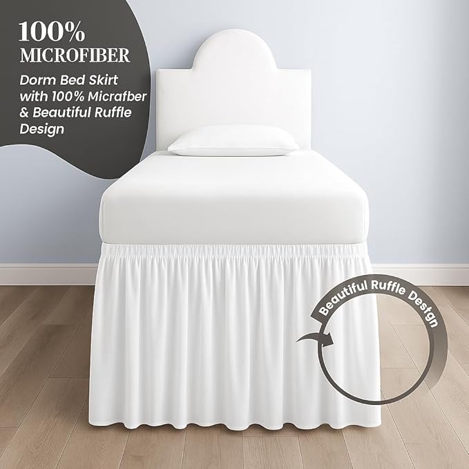 Cottingon Dorm Bed Skirt Twin XL 36" with Split Corners, 100% Microfiber Soft and Stylish, College Room Essential, Extra Long Dust Ruffle for Extended Beds, White