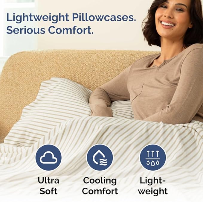 King Pillow Cases Set of 2 - Ultra Soft Hotel Quality Pillowcase Covers - Comfy, Cozy & Wrinkle Free - Shrinkage and Fade Resistant - Machine Washable Pillow Protectors - 2 Piece Set - Beige Stripes 2