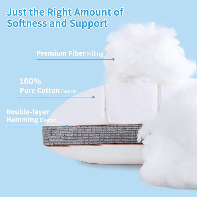 YOUR MOON Soft Pillow King for Sleeping, Super Soft Support Down Alternative Pillow, 100% Cotton Shell Luxury Comfy Fluffy Bed Pillows for Sleep(White)
