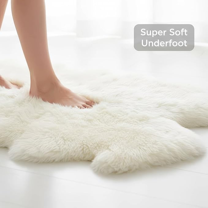 Premium Genuine Super-Soft Sheepskin Rug Large Six Pelt Natural Non-Dyed Fur, 5ft. x 6ft.