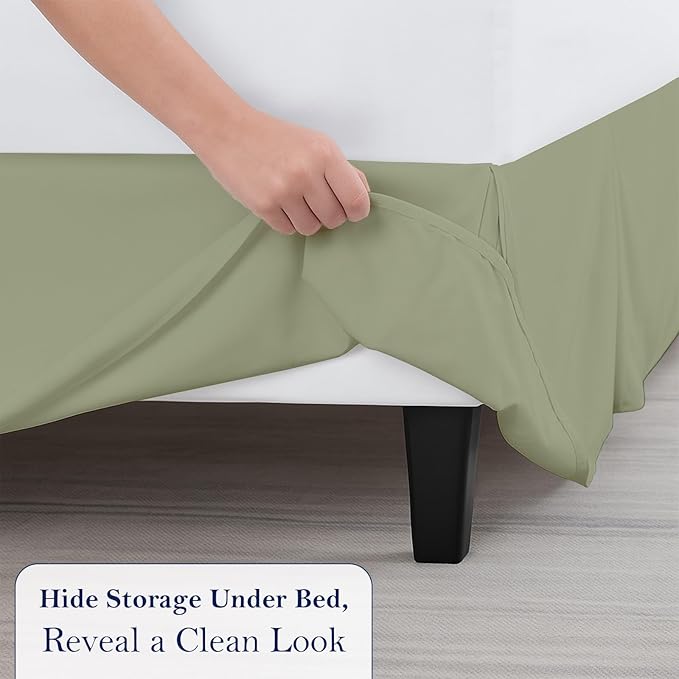 Queen Bed Skirt, Luxury 16 Inch Drop Sage Pleated Bed Skirt, Double Brushed Microfiber, Box Pleat Design, Wrinkle & Fade Resistant, Easy Fit Tailored Bedskirt for Queen Size Beds
