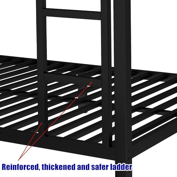 Higher Quality & Stronger Metal Bunk Bed Twin XL Over Twin XL Size Bunkbed Frame, Thickened Heavy Duty More Stable Steel Bunk Bed with Twin Size Trundle