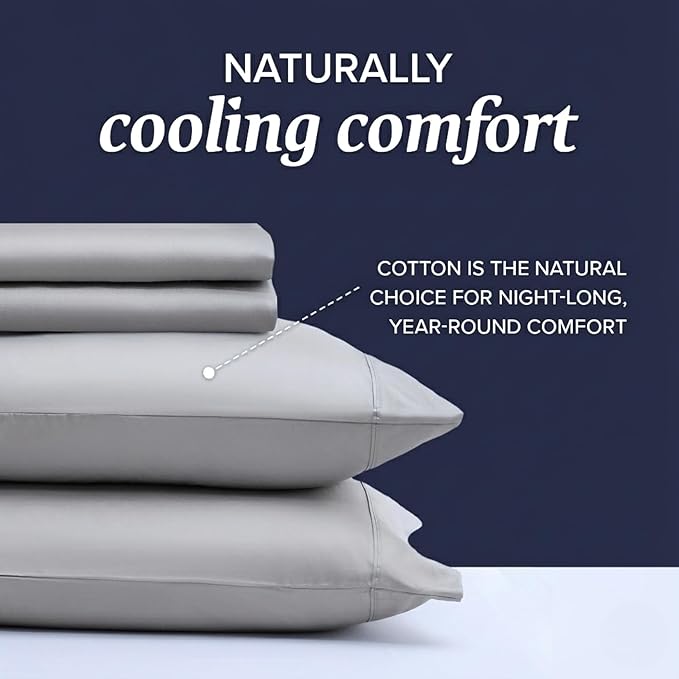 Beckham Hotel Collection Twin Sheet Set 100% Cotton, 500TC Luxury Sateen Bedding, 16” Deep Pocket, Moisture-Wicking, 3-Piece, Gray