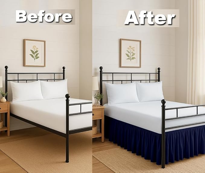 Ruffled Bed Skirt Split Corners with Platform, Tailored Fit Hotel Quality Wrinkle Free Ultra-Soft Microfiber Dust Ruffle, Upto 16 Inch Drop, Twin XL, Navy Blue