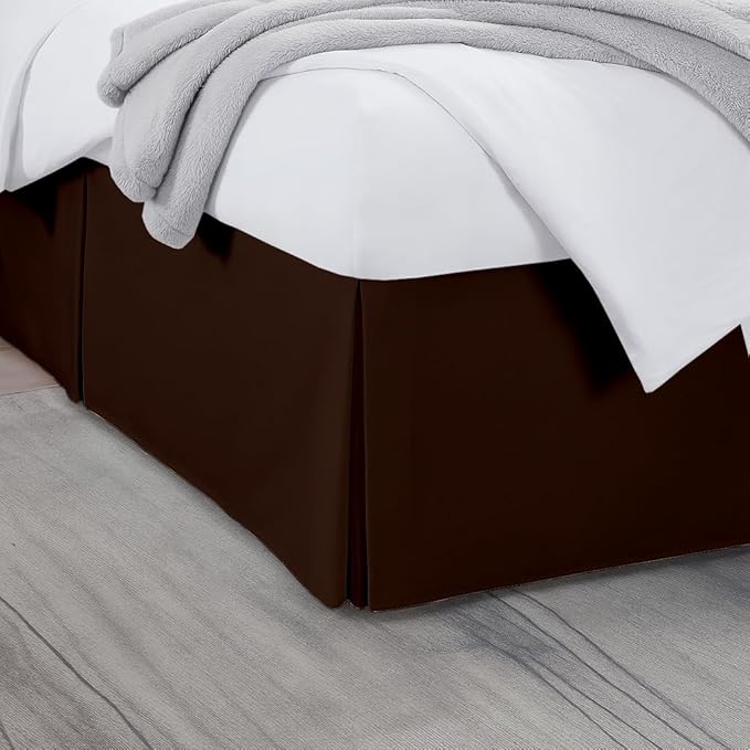 Twin Bed Skirt, Luxury 21 Inch Drop Chocolate Pleated Bed Skirt, Double Brushed Microfiber, Box Pleat Design, Wrinkle & Fade Resistant, Easy Fit Tailored Bedskirt for Twin Size Beds
