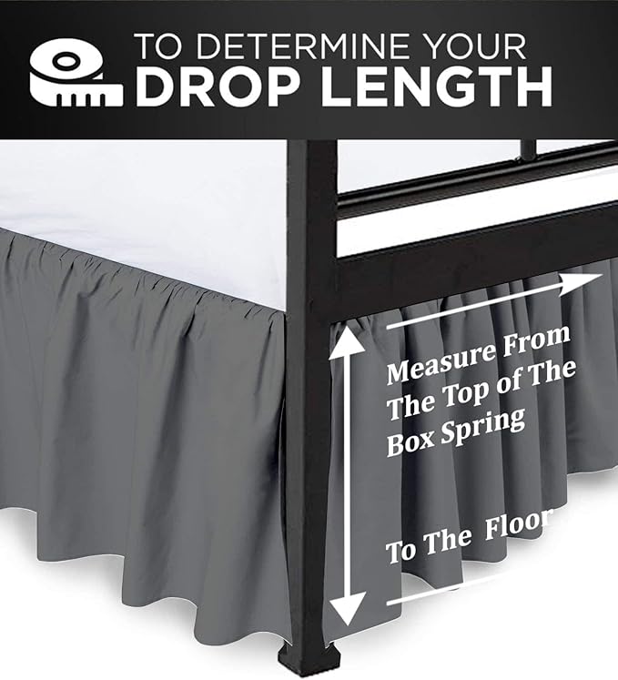 Ruffled Bed Skirt with Split Corners, Dark Grey, Full 12 Inch Drop Bedskirt, Hotel Quality Brushed Microfiber Wrinkle Free Dust Ruffle Bed Skirt Full Size