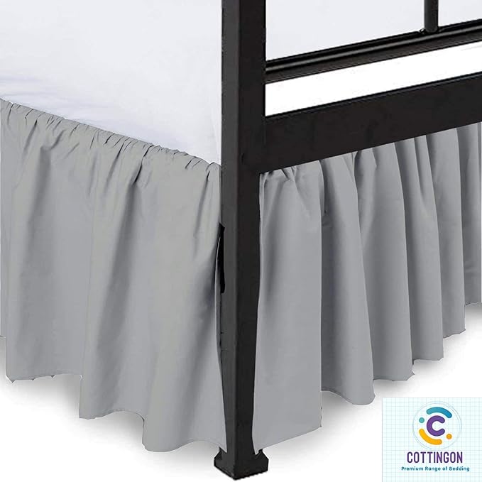 Ruffled Bed Skirt with Split Corners-Dust Ruffle - 21" Drop 100% Microfiber Soft,Sheen & Luxurious Look - Bed Skirts (Light Grey -King)