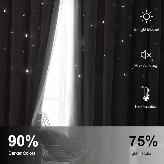 Star Curtains Blackout Curtains for Bedroom Cute Curtains Kids Curtains Rainbow Curtains, Curtains 96 Inches Long 2 Panels, Pink & Grey Curtains, 42 X 96 Inches