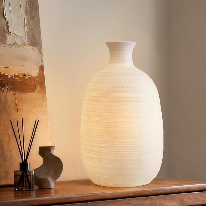 RONDURE 10.4" Modern Ceramic Table Lamp, Fully Dimmable Modern Bedside Lamps for Bedroom, Living Room and Nightstand, White Translucent Ceramic Shade, Warm Ambient Lighting, Corded, Bulb Included